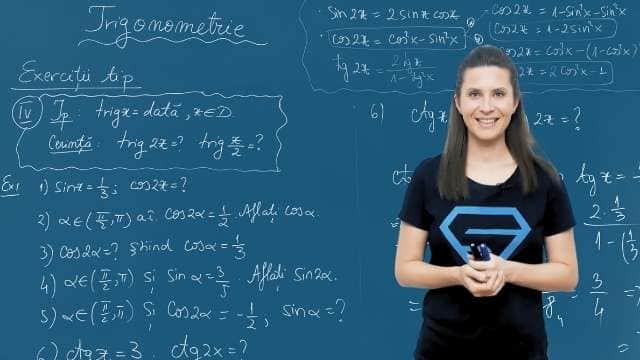Ip: Trig x = data, x∈D, Cerința: Trig 2x=?, Trig x/2=?
